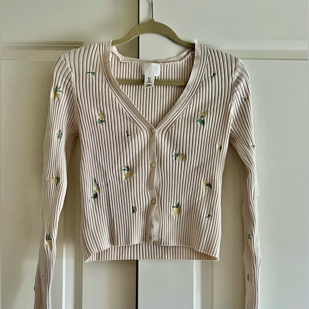 h&m embroidered button up carnigan